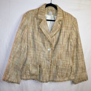 gNw Vintage Tweed Fringe Button Front Large Blazer Jacket